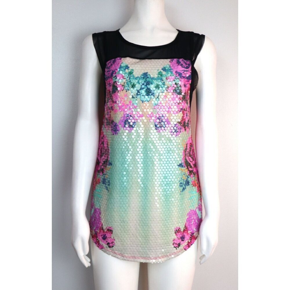 FLORAL PRINT SEQUINS TANK TOP - PRETTY REBELLIOUS - SIZE M - NEW WITH TAGS
